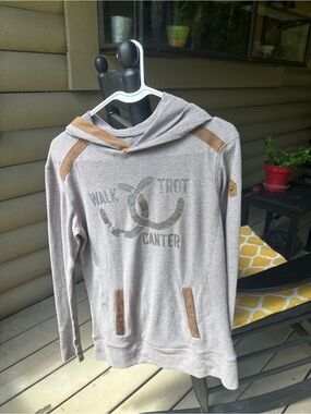 Chestnut Bay Walk Trot Canter Hooded Sweatshirt - Taupe with Suede Accents